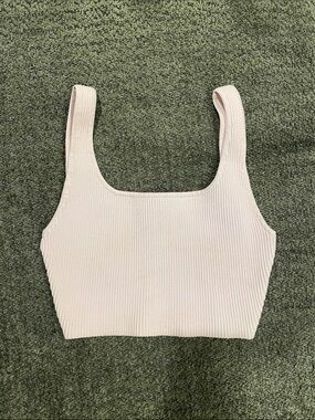 Babaton Ribbed Square-Neck Crop Top — Light Pink